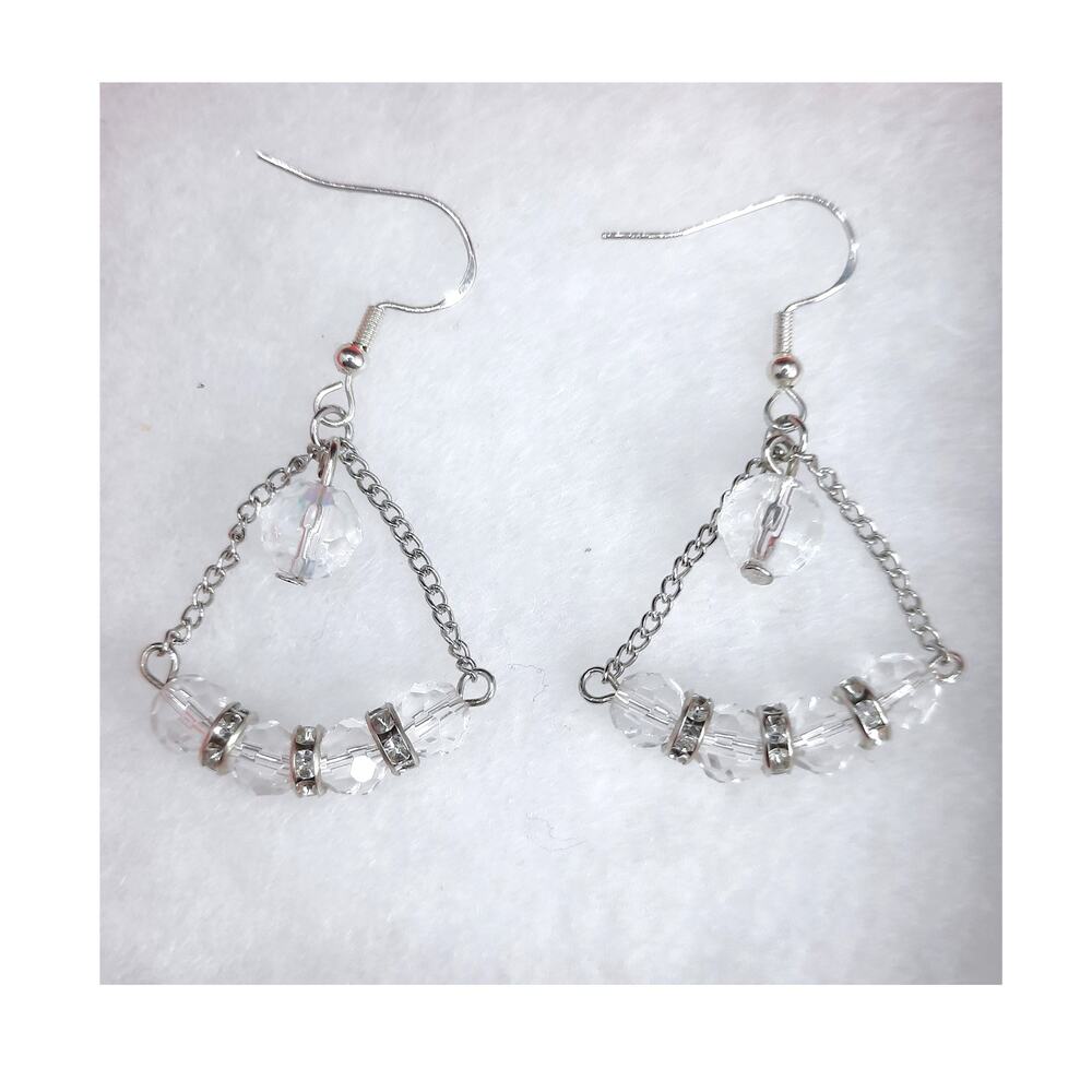 Crystal Chandelier Earrings Faceted Swarovski Clear Stone Chain Silver Rondelles